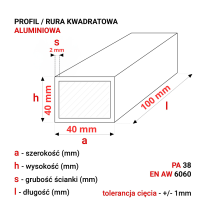 Aluminium Vierkantprofil 40x40x2mm