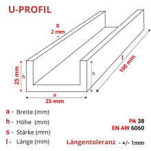 Aluminium U-Profil 25x25x25x2mm