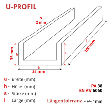Aluminium U-Profil 35x35x35x2mm