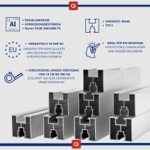 Photovoltaik Alu Profil 40x40 S-Type 200cm