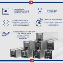 Photovoltaik Aluminiumprofil 40x40 Typ T 150cm