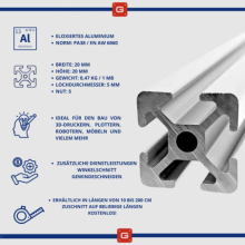Aluminiumprofil 20x20 [5] R 180cm
