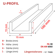 Aluminium U-Profil 15x15x15x2mm