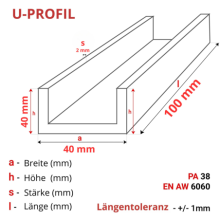 Aluminium U-Profil 40x40x40x2mm