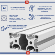 Alu Konstruktionsprofil 40x80 [8] R 210cm