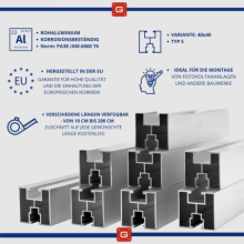Photovoltaik Alu Profil 40x40 Typ S 400cm