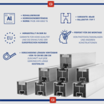 Photovoltaik Montageprofil 40x40 Typ T 230cm